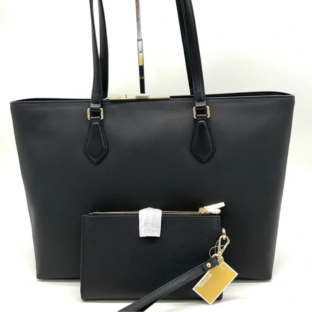 Michael Kors Bag Large Sheila Mf Tote Bag & Large Double Zip Wallet Black/Gold - Picture 5 of 15